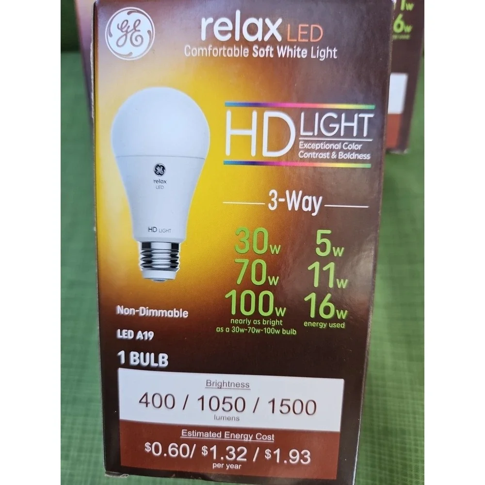 Lot Of 3 GE Relax LED A19 Light Bulb HD Light 3-Way‎ 30w 70w 100w Soft White